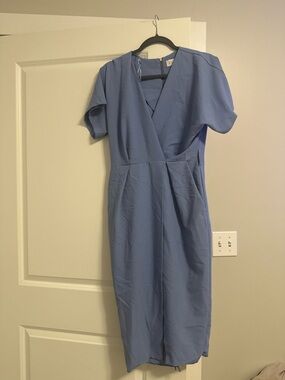 Elegant Light Blue Wrap-Front Women’s Dress